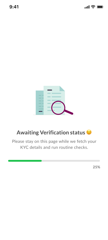 Awaiting verification status screen with progress bar